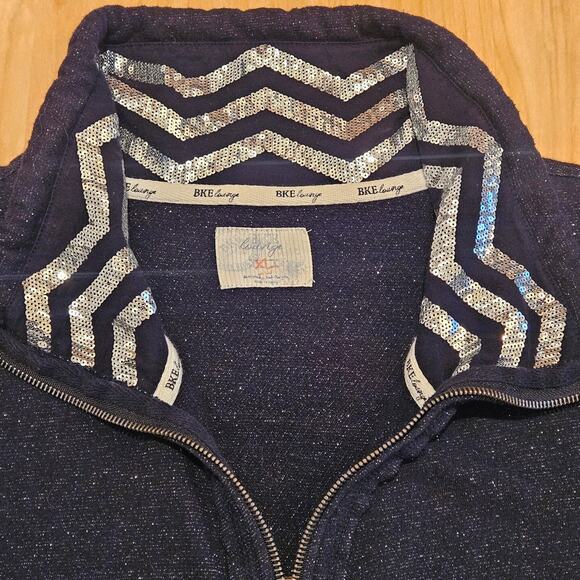 BKE Lounge Full Zip Jacket Womens Size XL Sequin Collar Sweater Y2K Mock Neck - Picture 4 of 10